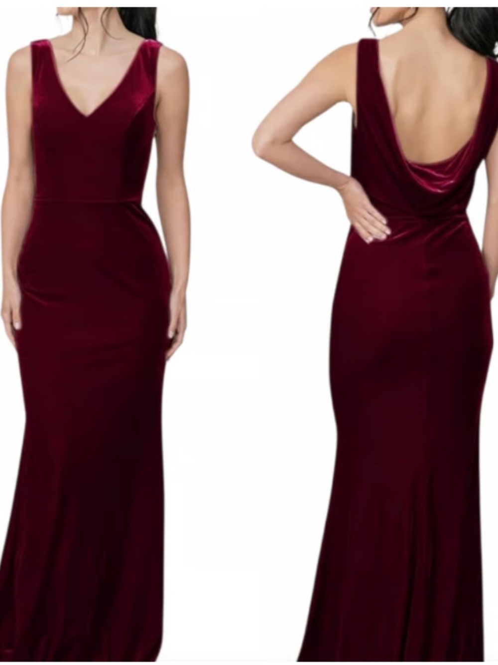 Reverly Dakota Velvet Burgundy Dress Size 2 Bridesmaid V-Neck Mermaid Maxi (K)